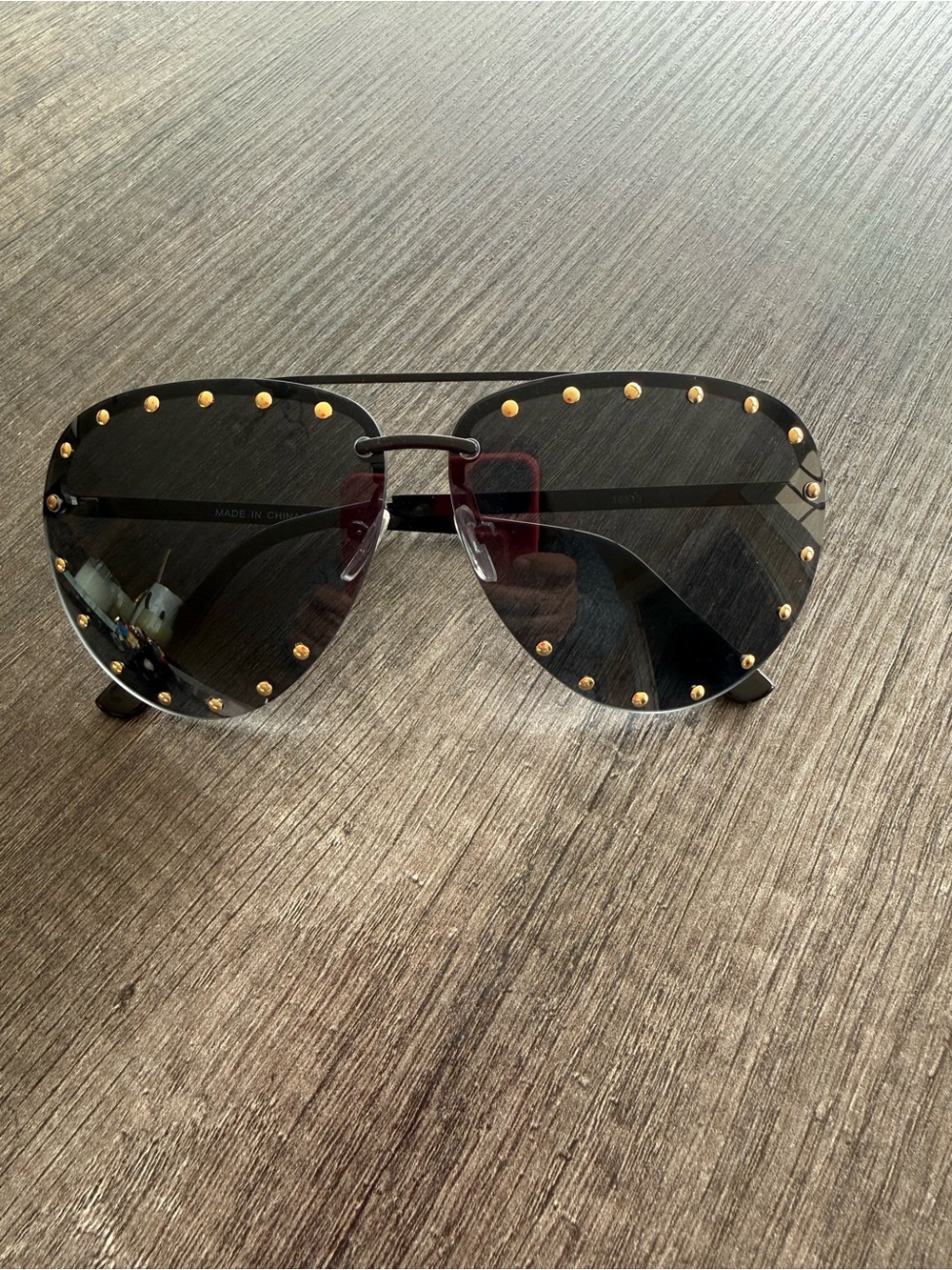 Black Studded Aviator Sunglasses - Women Accessories
